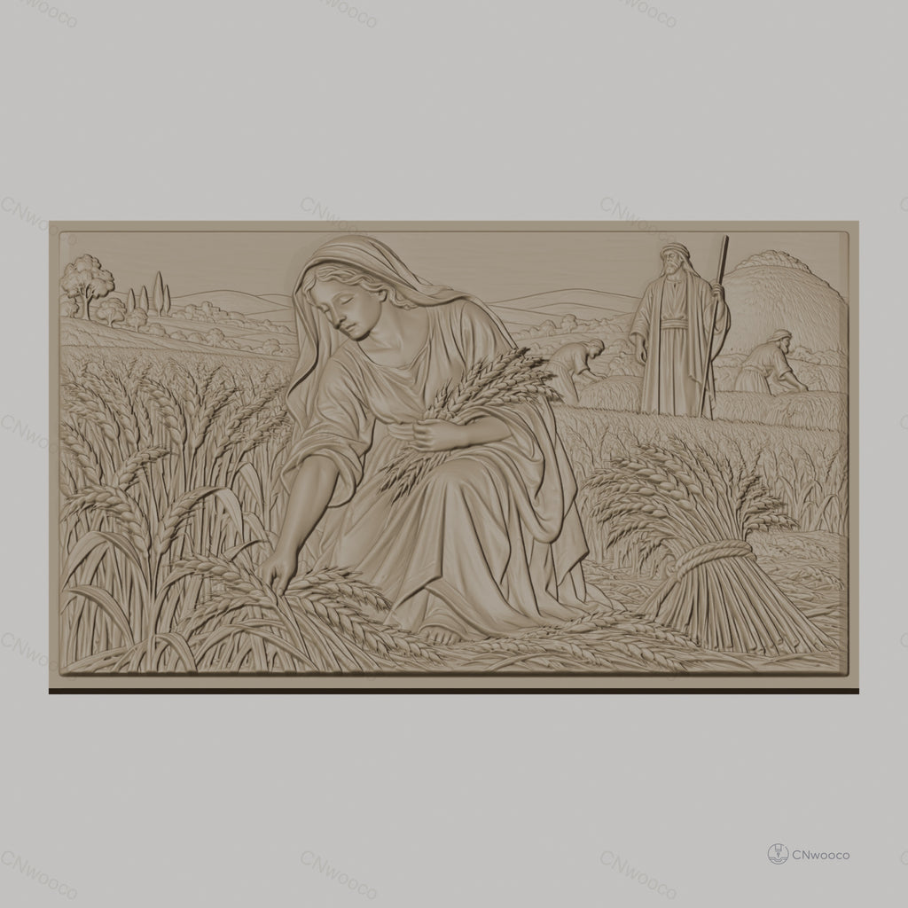 Fichier CNC & impression 3D Moisson ancienne, femme et paysans récoltant le blé, haute qualité relief STL