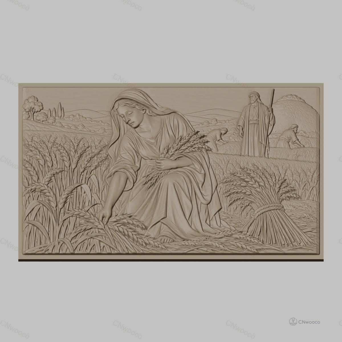 Fichier CNC & impression 3D Moisson ancienne, femme et paysans récoltant le blé, haute qualité relief STL