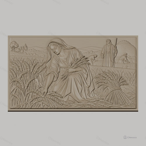 Fichier CNC & impression 3D Moisson ancienne, femme et paysans récoltant le blé, haute qualité relief STL