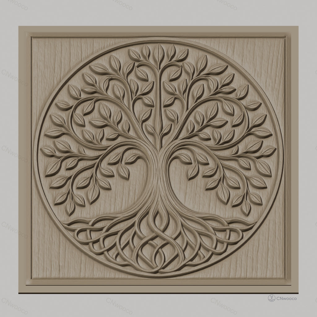 Fichier CNC & impression 3D arbre de vie, feuilles et racines entrelacées, haute qualité relief STL