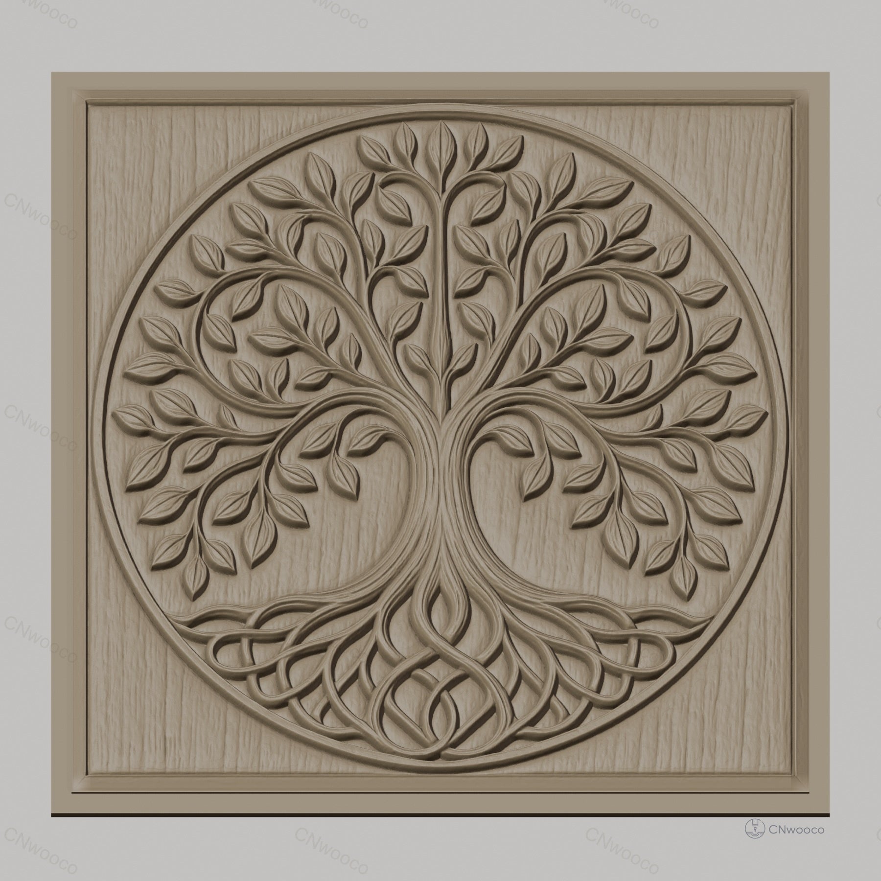 Fichier CNC & impression 3D arbre de vie, feuilles et racines entrelacées, haute qualité relief STL