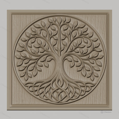 Fichier CNC & impression 3D arbre de vie, feuilles et racines entrelacées, haute qualité relief STL