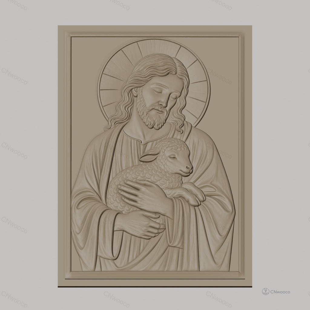 Fichier CNC & impression 3D Jésus avec agneau, icône religieuse en relief, haute qualité relief STL