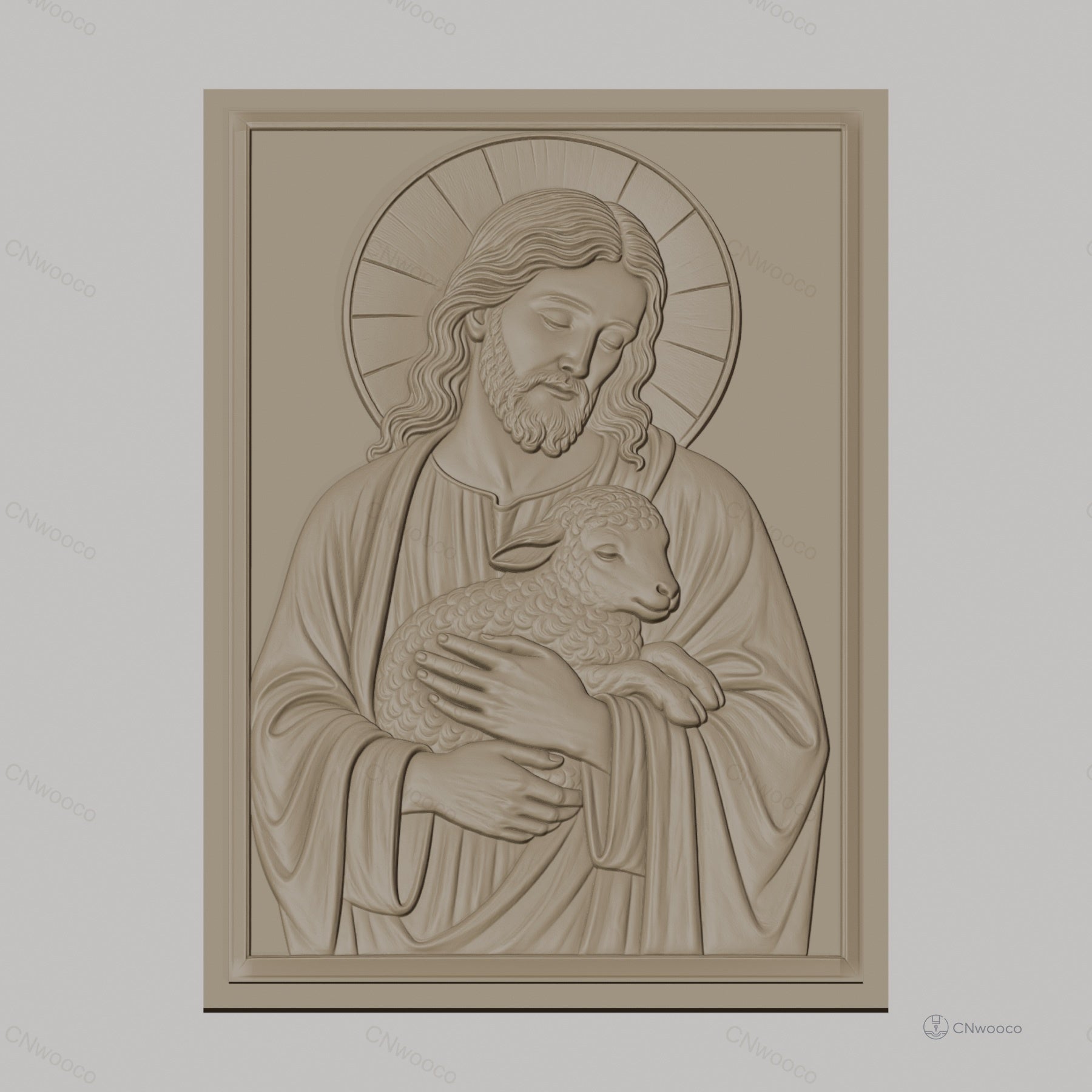 Fichier CNC & impression 3D Jésus avec agneau, icône religieuse en relief, haute qualité relief STL