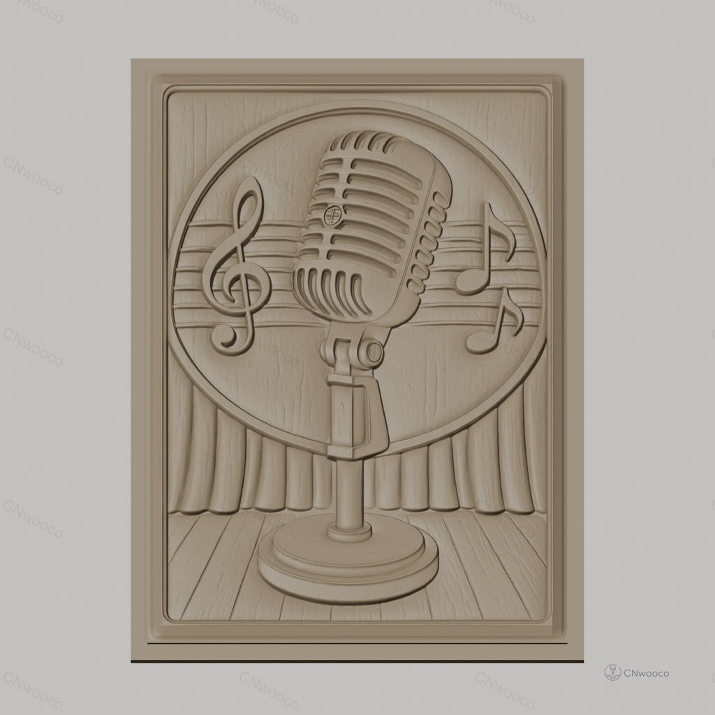 Fichier CNC & impression 3D micro vintage, notes de musique et rideau scène, haute qualité relief STL