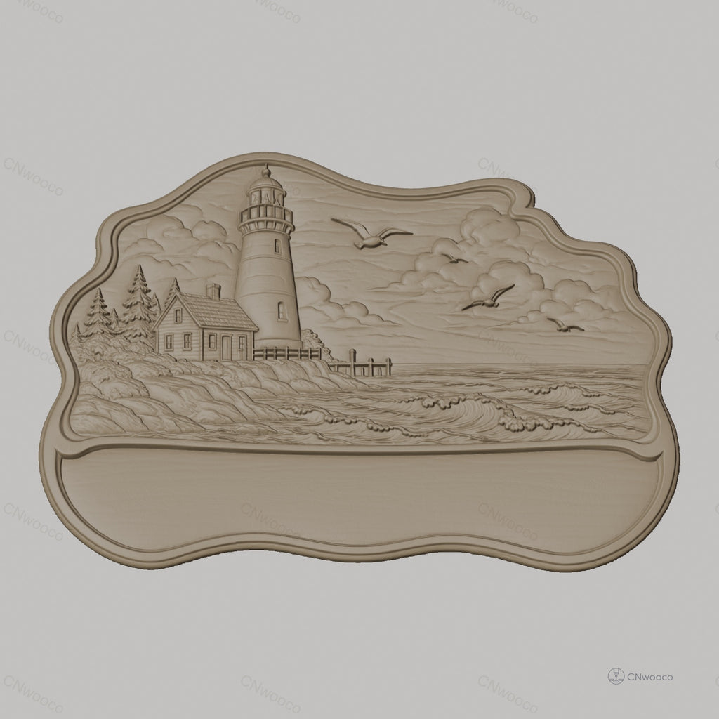 Fichier CNC porte-clés mural plaque décorative phare maritime, paysage côtier, STL très haute qualité