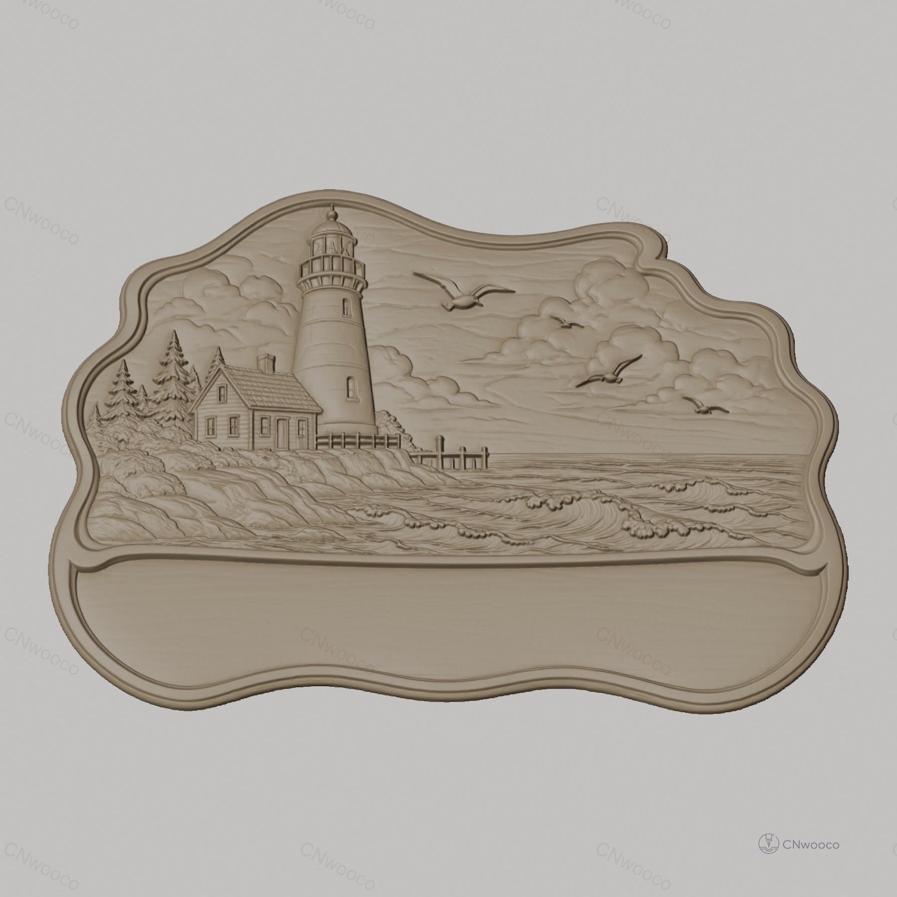 Fichier CNC porte-clés mural plaque décorative phare maritime, paysage côtier, STL très haute qualité