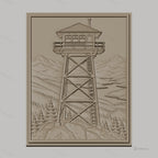 Fichier CNC & impression 3D tour de guet en bois, paysage montagne forêt arbre, haute qualité relief STL