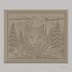 Fichier CNC & impression 3D loup montagne forêt rochers haute qualité relief STL