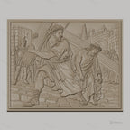 Fichier CNC & impression 3D scène religieuse, Jésus portant la croix avec Simon de Cyrène, haute qualité relief STL
