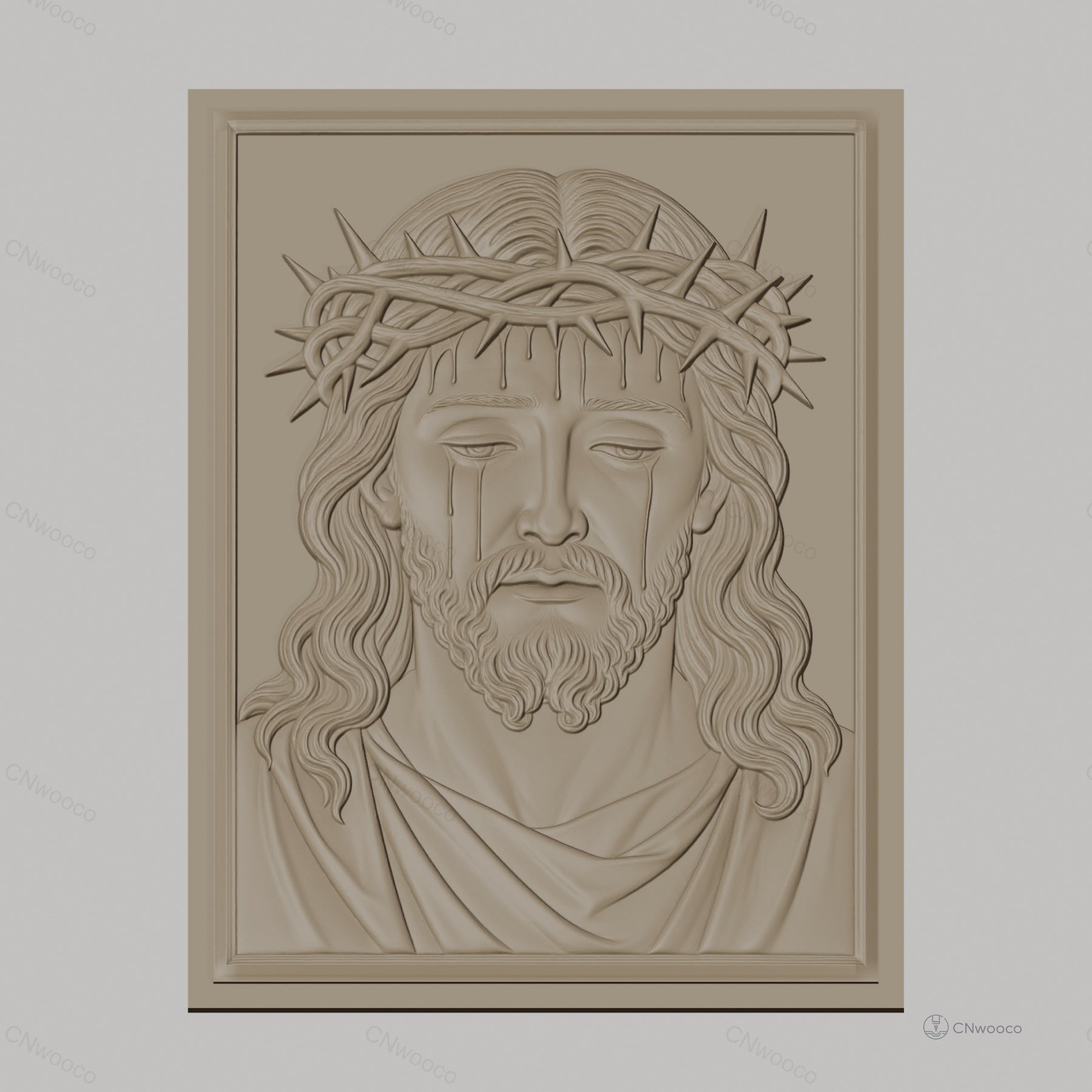 Fichier CNC & impression 3D Jésus Christ, couronne d'épines et gouttes de sang, haute qualité relief STL
