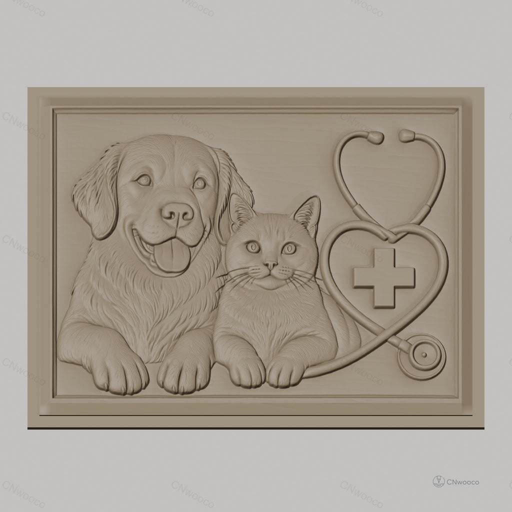 Fichier CNC & impression 3D vétérinaire chien chat stéthoscope cœur croix, haute qualité relief STL