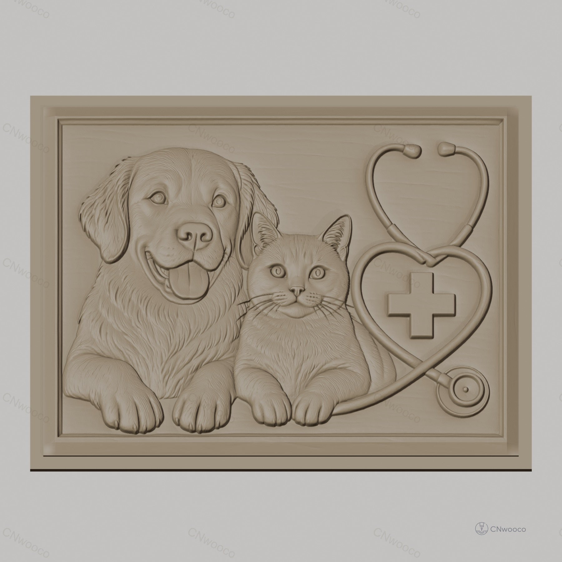 Fichier CNC & impression 3D vétérinaire chien chat stéthoscope cœur croix, haute qualité relief STL