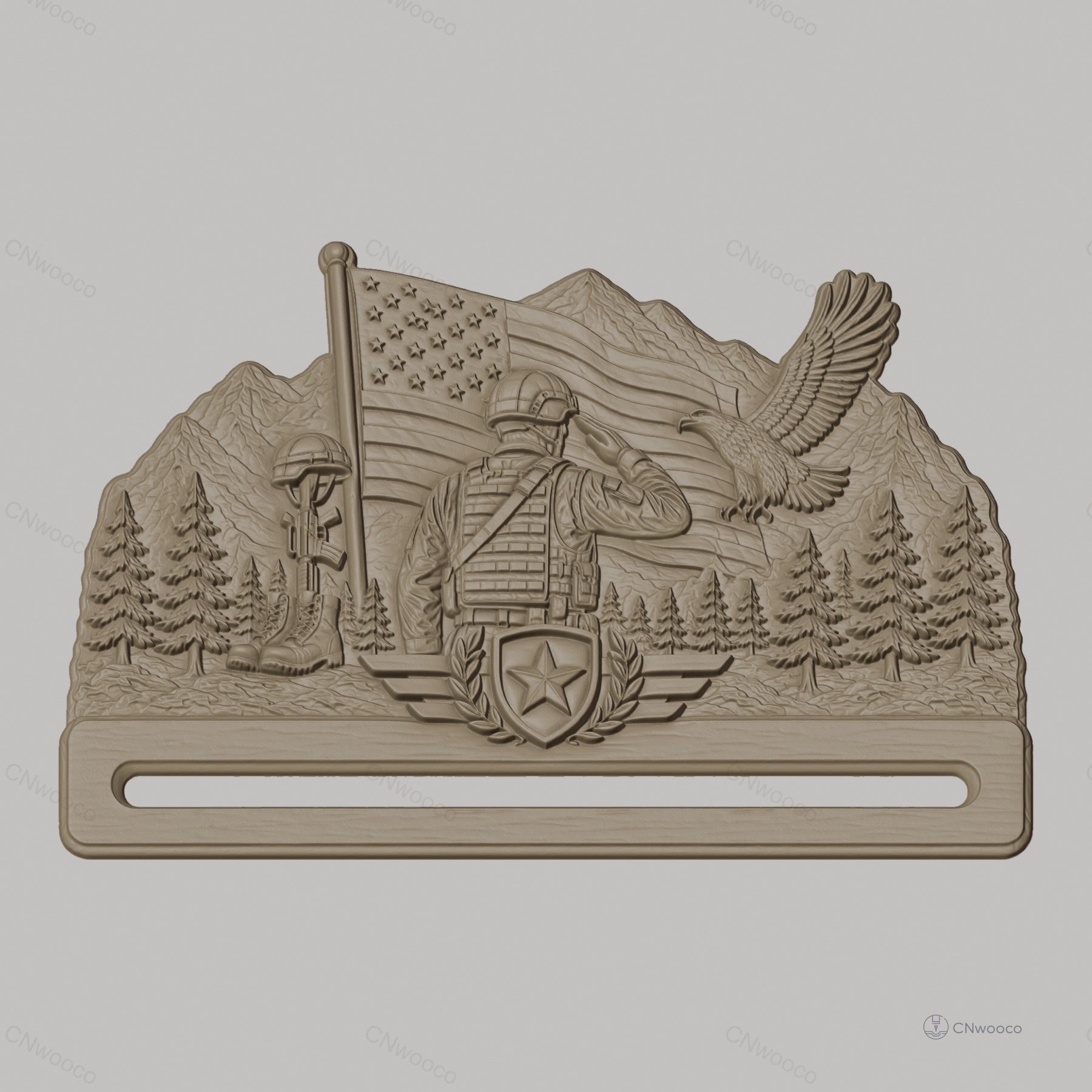 Fichier CNC & impression 3D décoration murale militaire patriotique avec soldat et aigle, STL très haute qualité