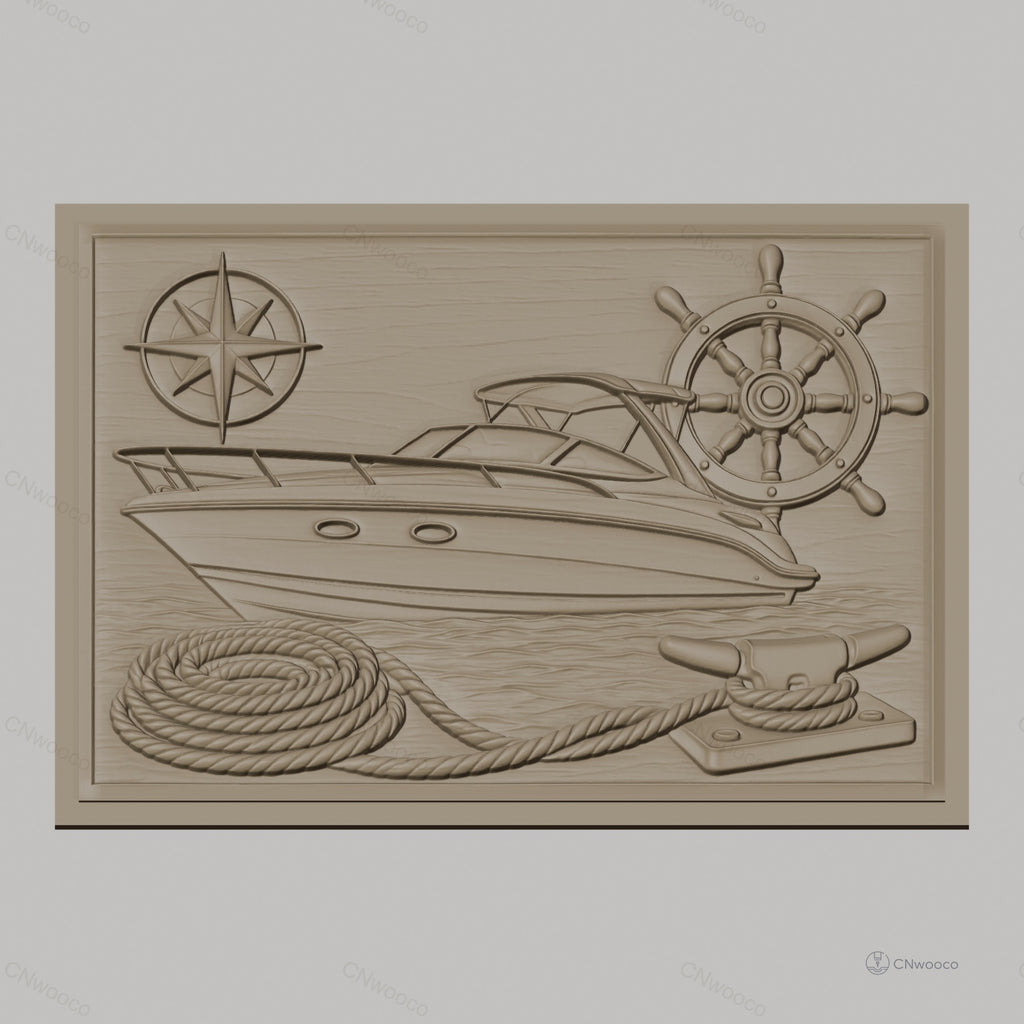 Fichier CNC & impression 3D bateau de plaisance, gouvernail, boussole, corde et taquet, haute qualité relief STL