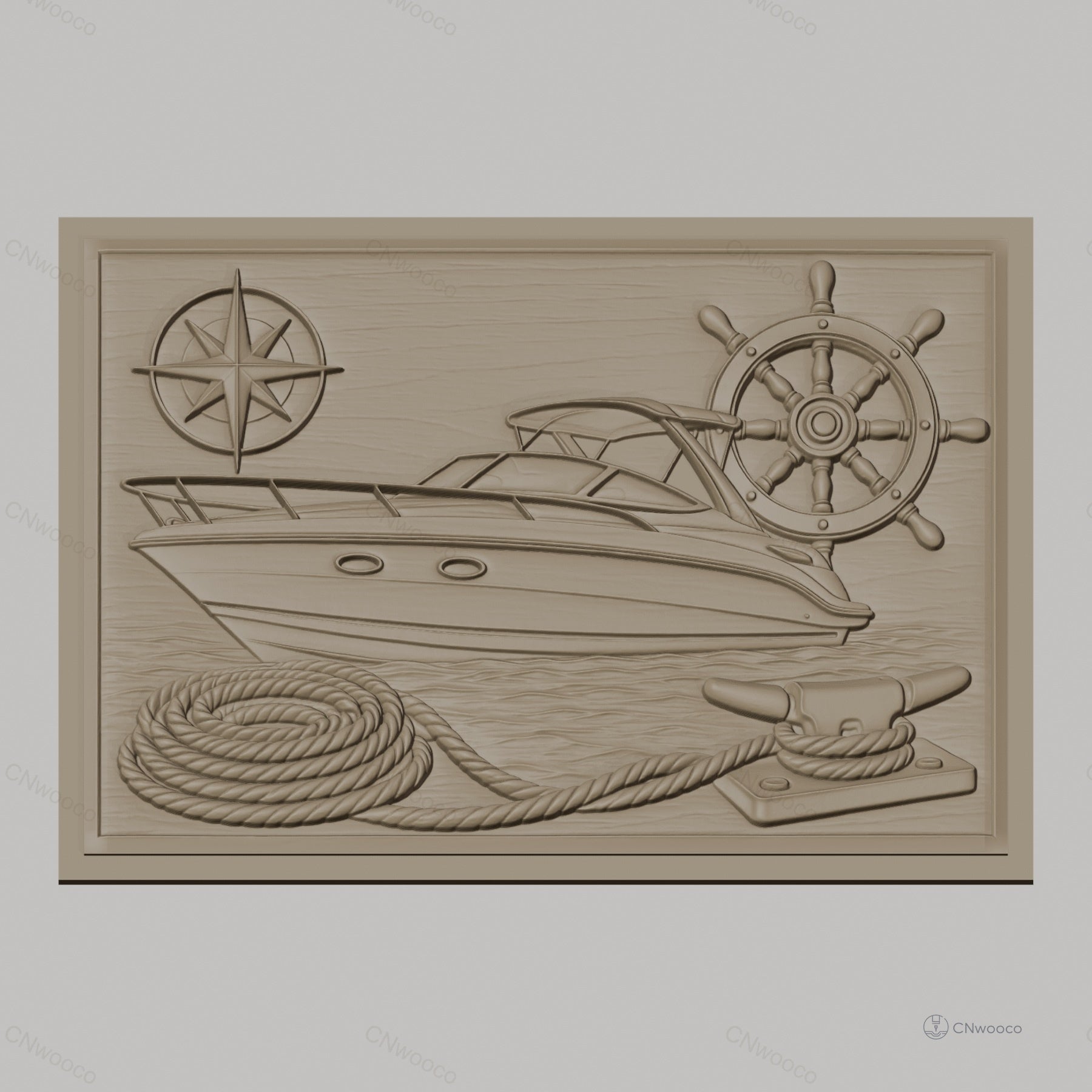 Fichier CNC & impression 3D bateau de plaisance, gouvernail, boussole, corde et taquet, haute qualité relief STL