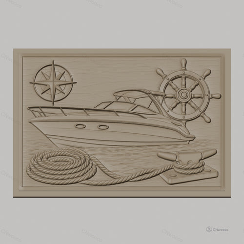 Fichier CNC & impression 3D bateau de plaisance, gouvernail, boussole, corde et taquet, haute qualité relief STL