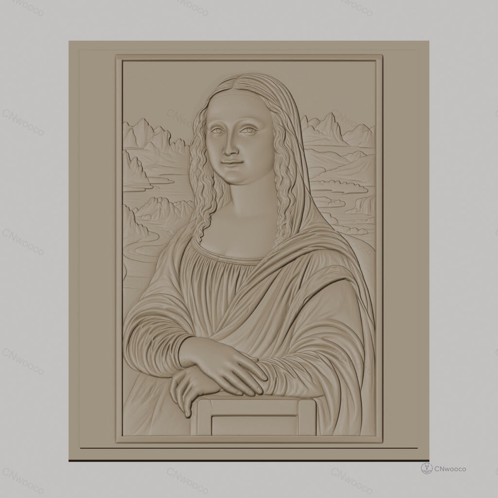 Fichier CNC & impression 3D portrait Mona Lisa, relief visage et paysage détaillé, haute qualité relief STL