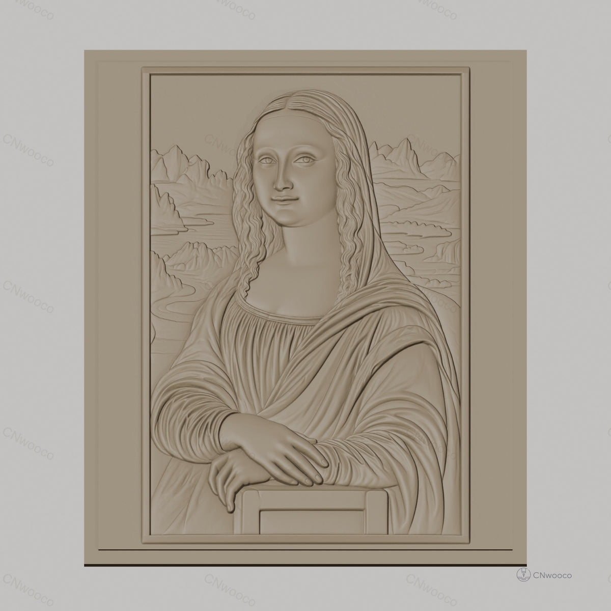 Fichier CNC & impression 3D portrait Mona Lisa, relief visage et paysage détaillé, haute qualité relief STL