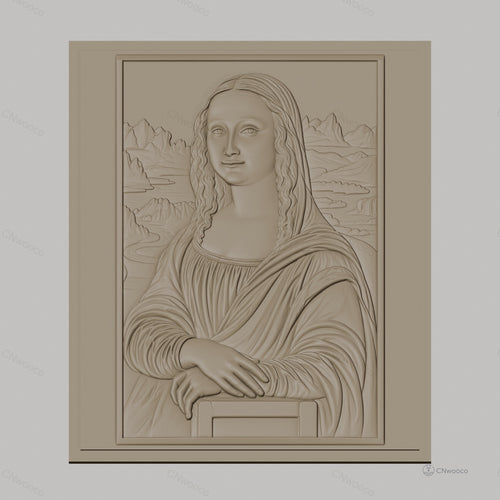 Fichier CNC & impression 3D portrait Mona Lisa, relief visage et paysage détaillé, haute qualité relief STL