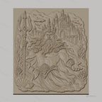 Fichier CNC & impression 3D Poseidon dieu de la mer, trident, dauphins, château sous-marin, haute qualité relief STL