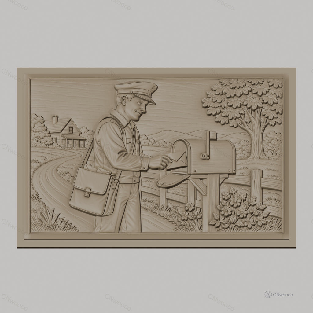 Fichier CNC & impression 3D facteur, boîte aux lettres, paysage campagne, haute qualité relief STL
