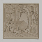 Fichier CNC & impression 3D scierie ancienne, ouvrier et machine à sciage, haute qualité relief STL