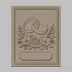 Fichier CNC & impression 3D thème mariage, bagues entrelacées et bouquet floral, haute qualité relief STL