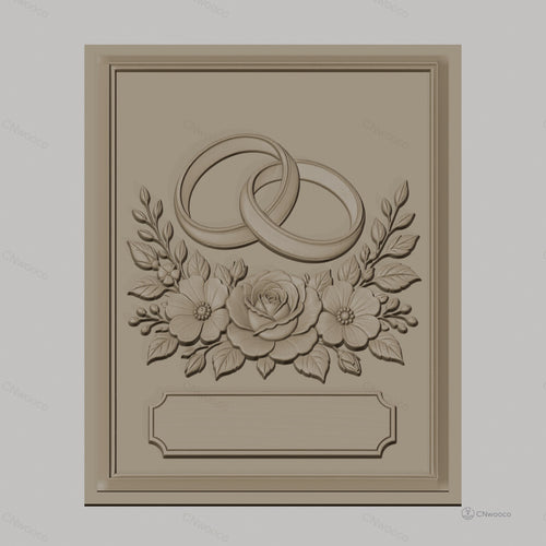 Fichier CNC & impression 3D thème mariage, bagues entrelacées et bouquet floral, haute qualité relief STL