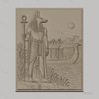 Fichier CNC & impression 3D Dieu égyptien Anubis avec bateau, paysage du Nil, haute qualité relief STL