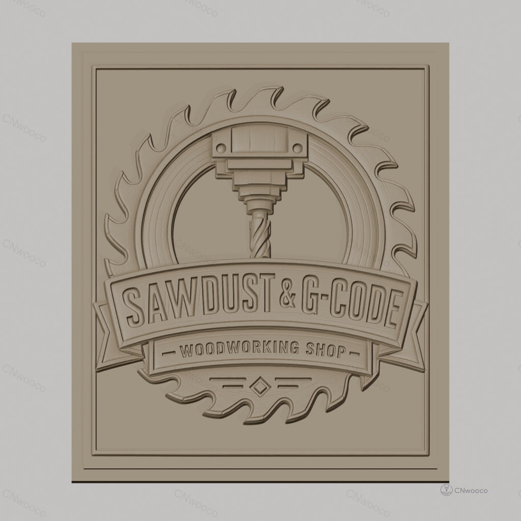 Fichier CNC & impression 3D logo scie circulaire et fraise, atelier de menuiserie haute qualité relief STL