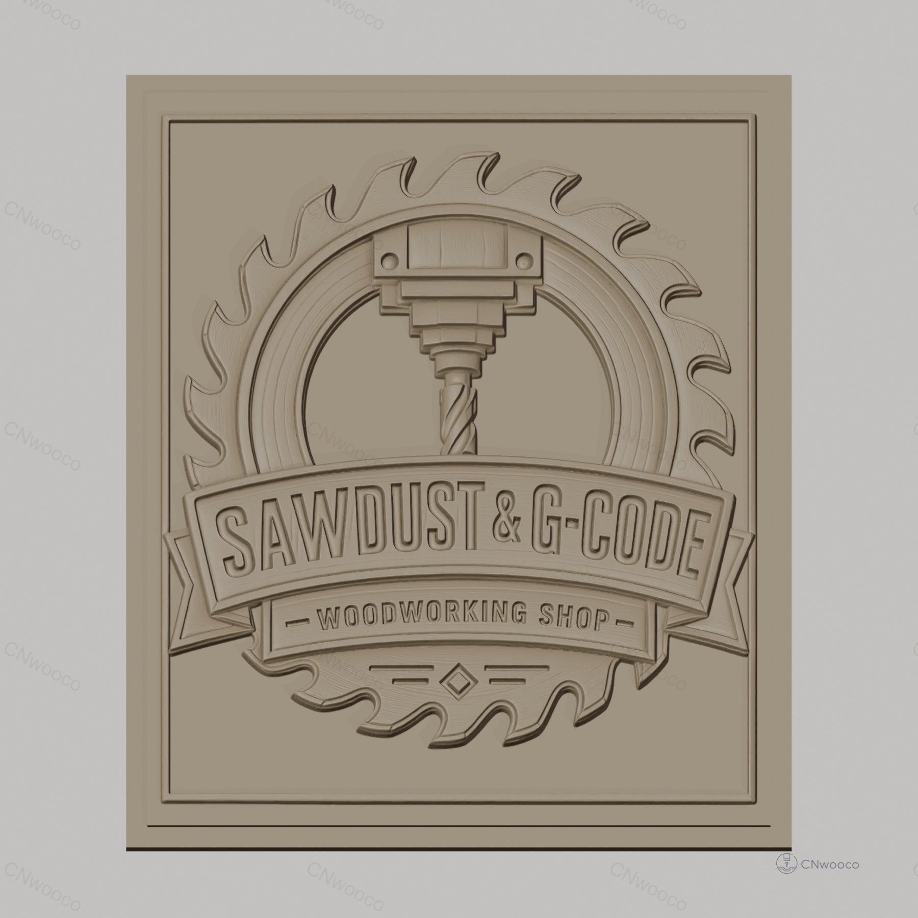 Fichier CNC & impression 3D logo scie circulaire et fraise, atelier de menuiserie haute qualité relief STL