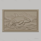 Fichier CNC & impression 3D orque sautant, vague, montagne et forêt, haute qualité relief STL