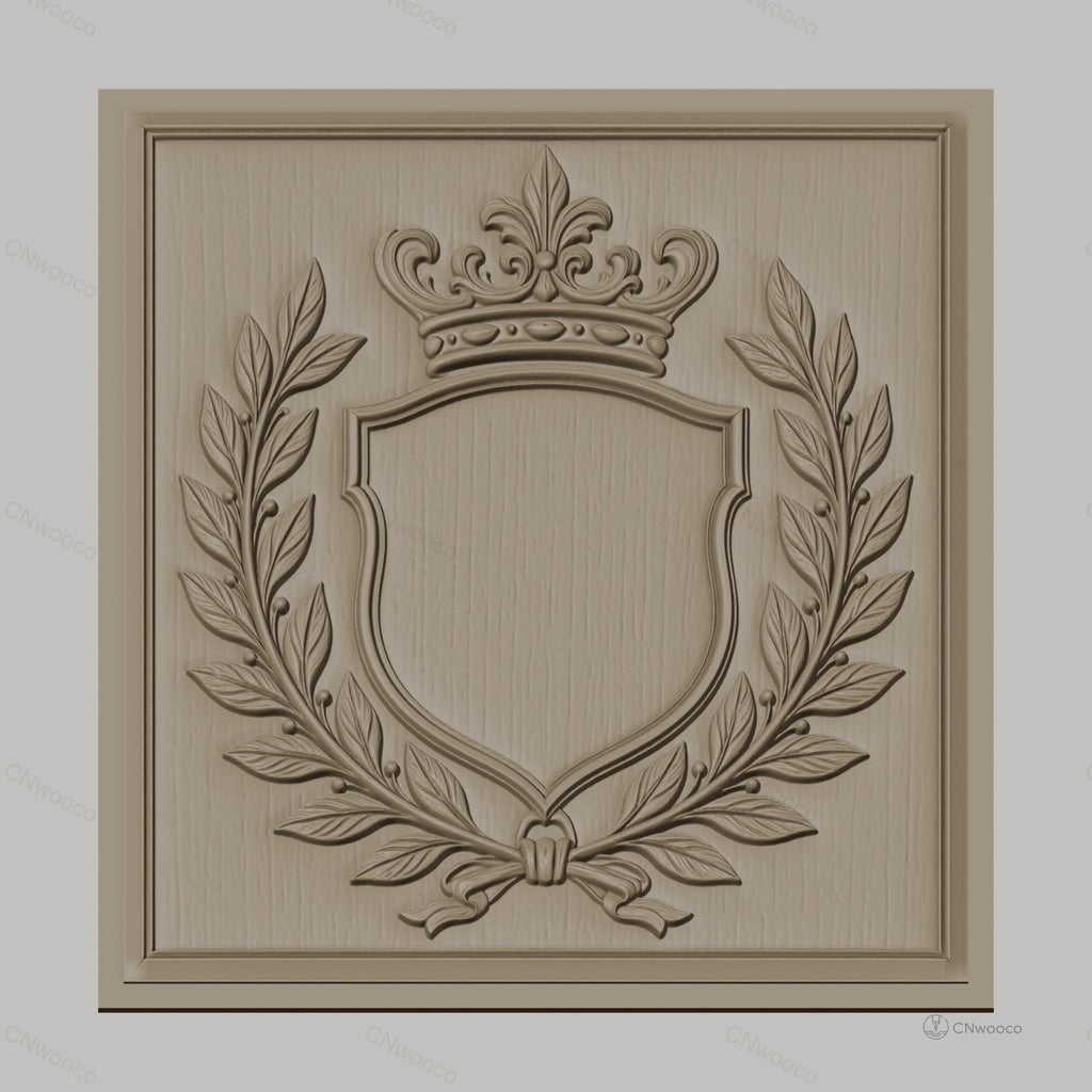 Fichier CNC & impression 3D blason couronne et feuilles, haute qualité relief STL