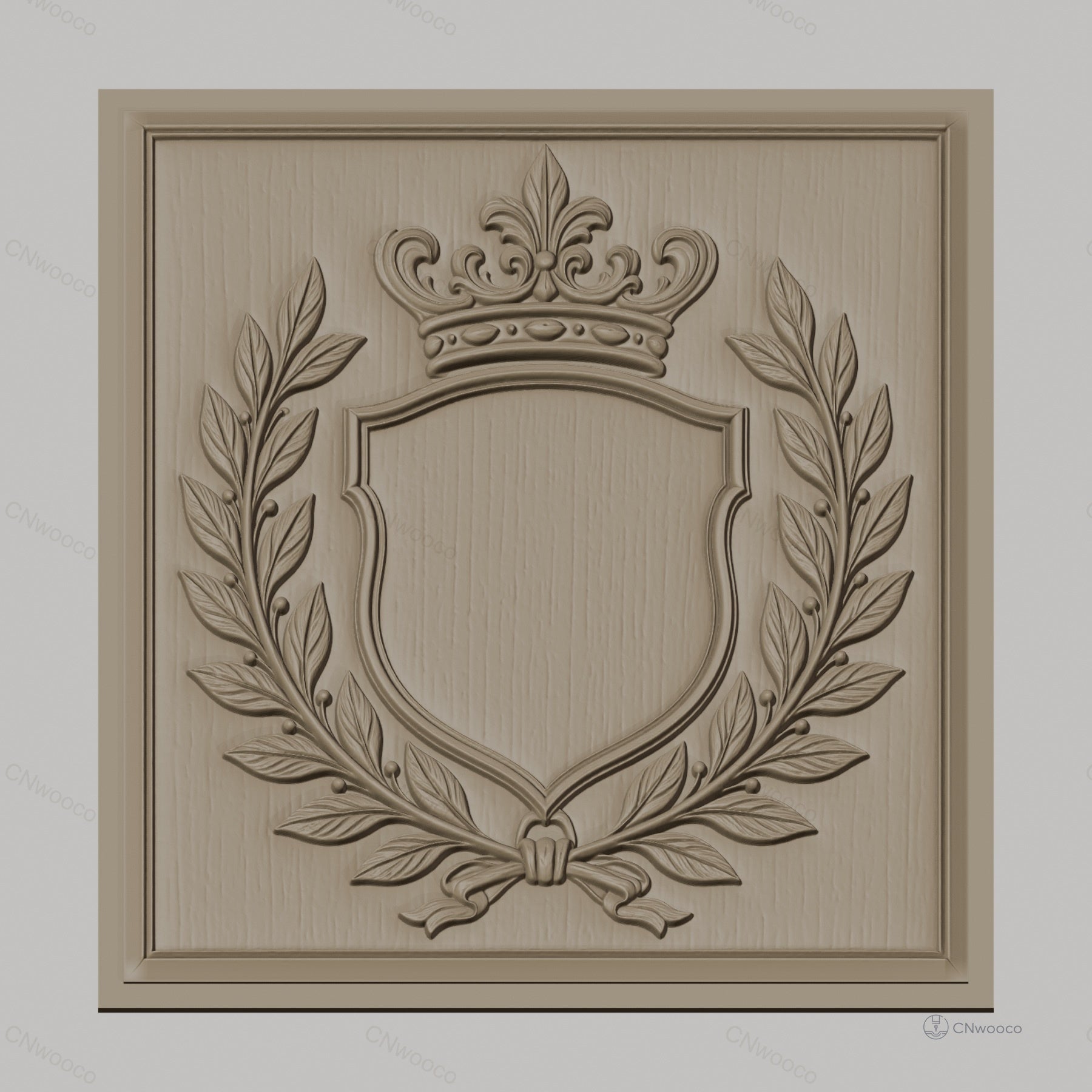 Fichier CNC & impression 3D blason couronne et feuilles, haute qualité relief STL