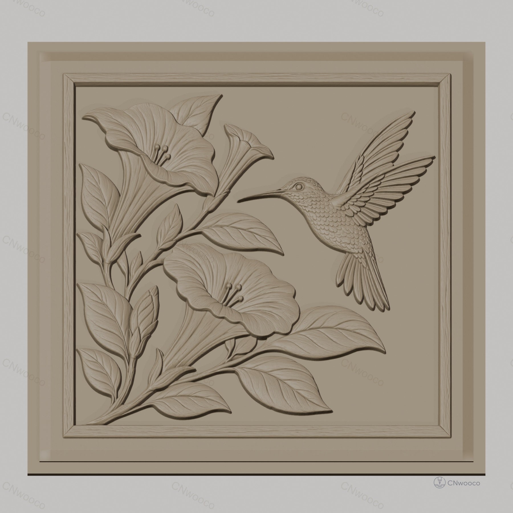 Fichier CNC & impression 3D colibri et fleurs, relief nature et botanique, haute qualité relief STL