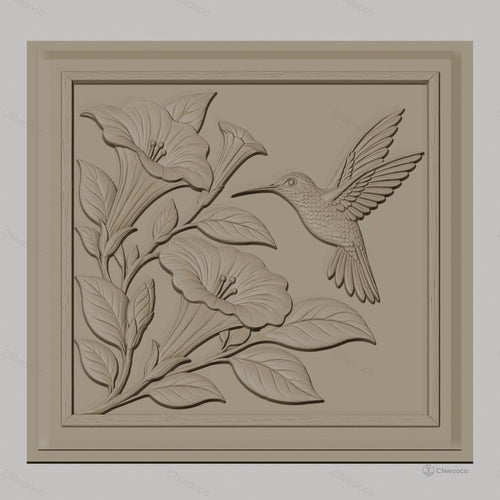 Fichier CNC & impression 3D colibri et fleurs, relief nature et botanique, haute qualité relief STL