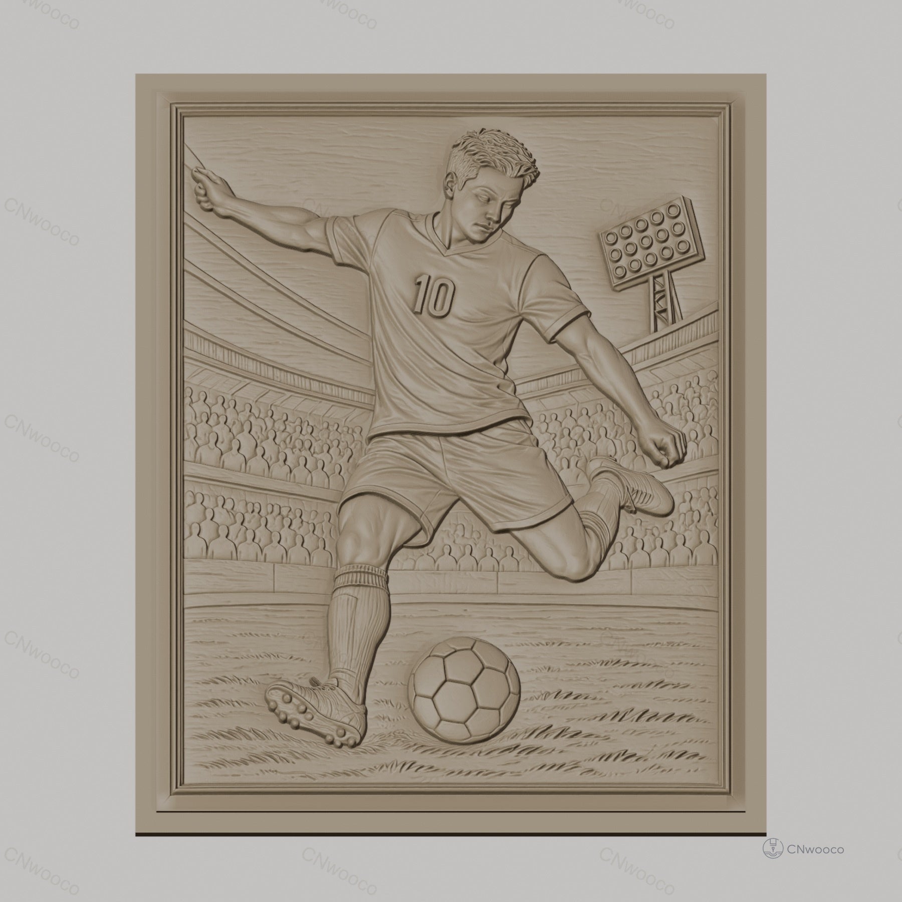 Fichier CNC & impression 3D joueur de football, stade, ballon, haute qualité relief STL