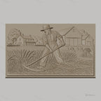 Fichier CNC & impression 3D moisson, fermier avec faux, grange et maison, haute qualité relief STL