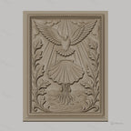 Fichier CNC & impression 3D colombe sacrée, baptême coquille et feuilles, haute qualité relief STL