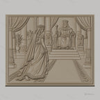 Fichier CNC & impression 3D scène royale, roi et reine sur trône avec lions, haute qualité relief STL