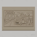 Fichier CNC & impression 3D Route 66, pick-up ancien et station-service, haute qualité relief STL