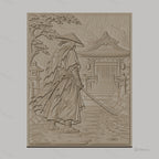 Fichier CNC & impression 3D samouraï sous la pluie, temple japonais et sabre, haute qualité relief STL