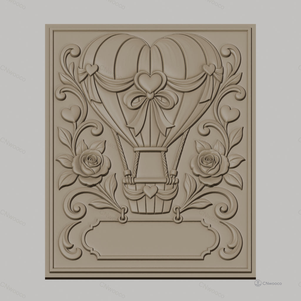 Fichier CNC & impression 3D montgolfière coeur, roses et ornements décoratifs, haute qualité relief STL