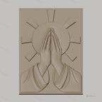 Fichier CNC & impression 3D mains en prière, auréole rayonnante, haute qualité relief STL