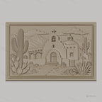 Fichier CNC & impression 3D relief de mission espagnole, cactus et montagne, haute qualité relief STL