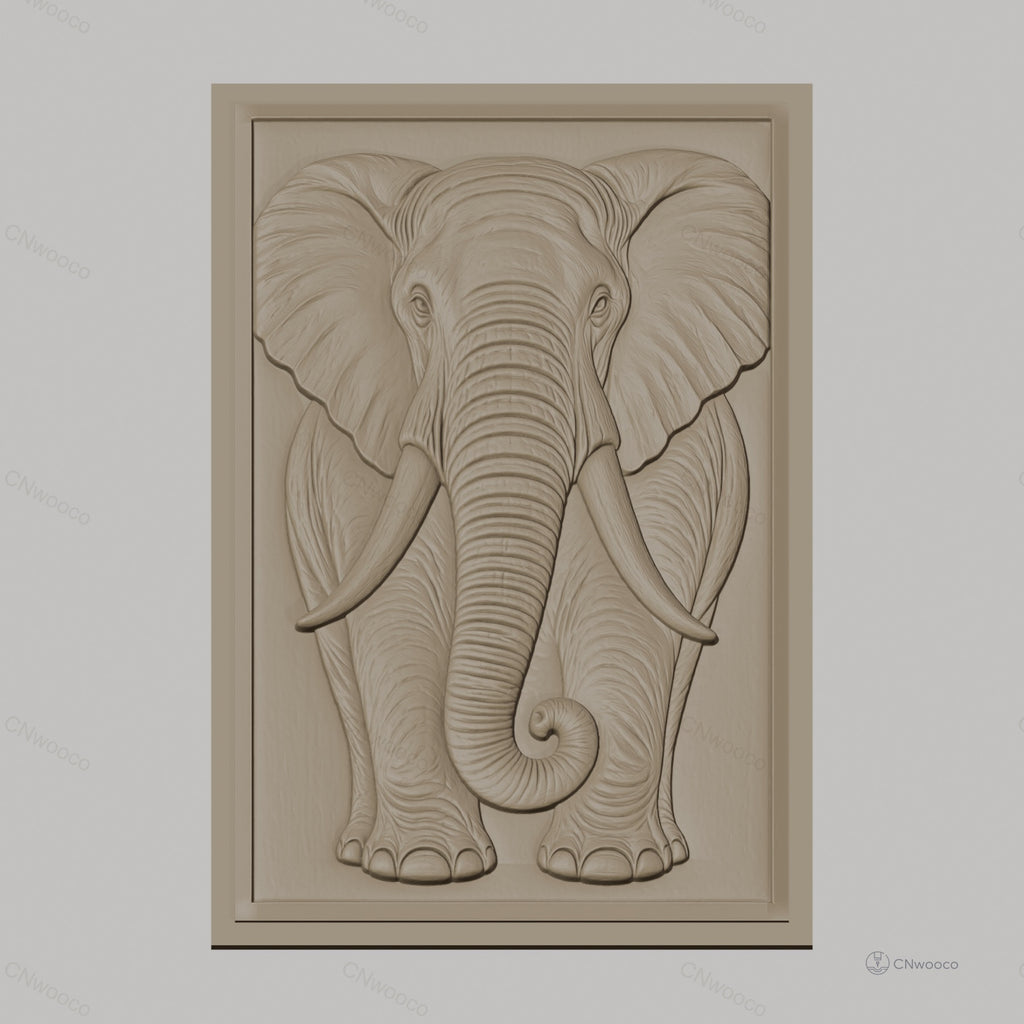 Fichier CNC & impression 3D éléphant frontal, relief avec trompe et défenses, haute qualité relief STL