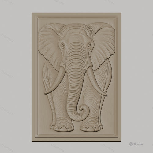 Fichier CNC & impression 3D éléphant frontal, relief avec trompe et défenses, haute qualité relief STL