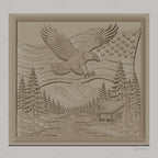Fichier CNC & impression 3D nature américaine, aigle américain, drapeau USA, paysage montagne, chalet, haute qualité relief STL