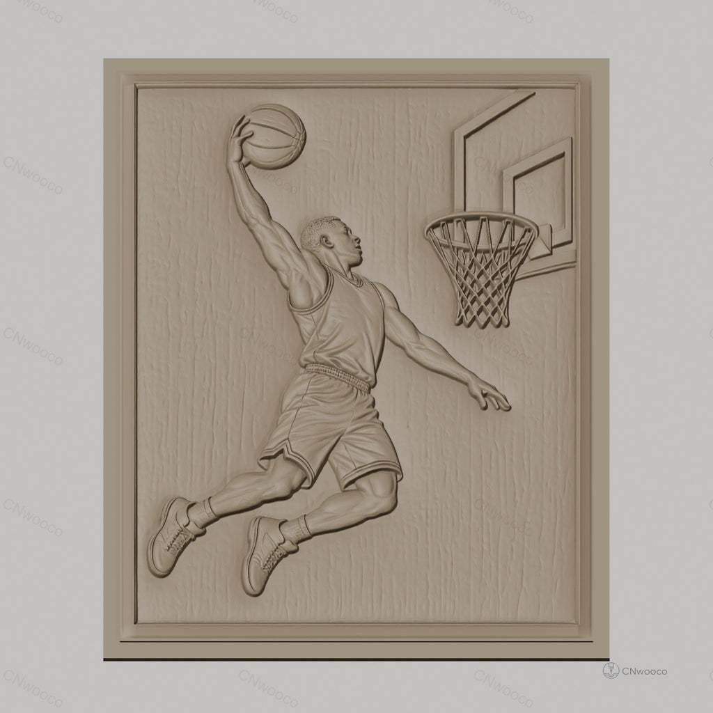 Fichier CNC & impression 3D basket-ball joueur dunking panier haute qualité relief STL